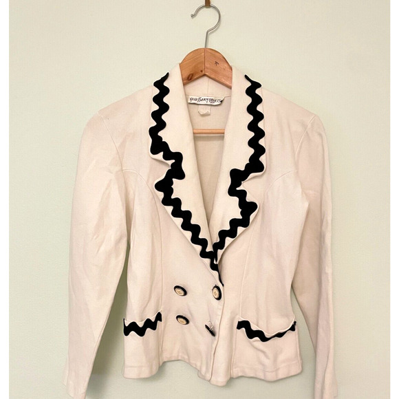 Vintage Necessary Objects Womens Blazer Small White Double Breasted Career FLAW - Picture 2 of 9